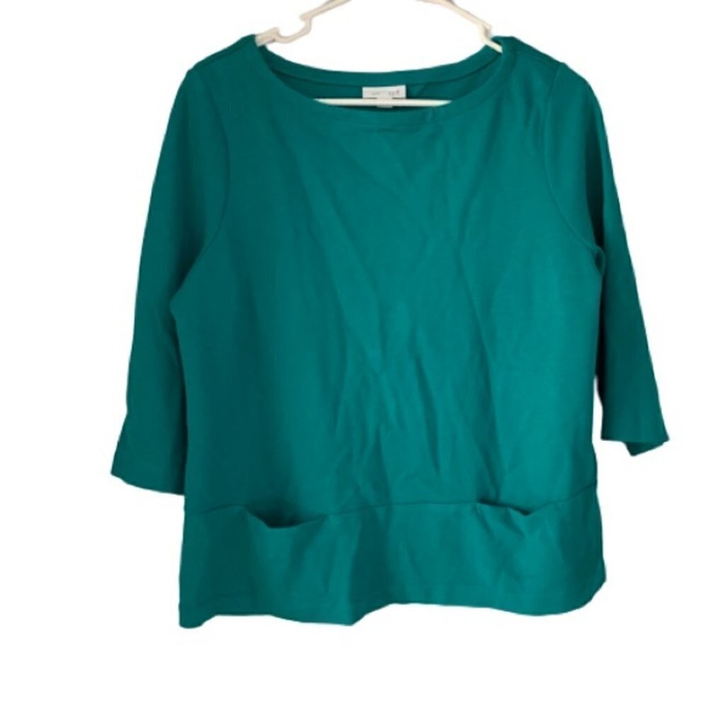 J.Jill Ponte Teal Pocket Hem 3/4 Sleeve Top